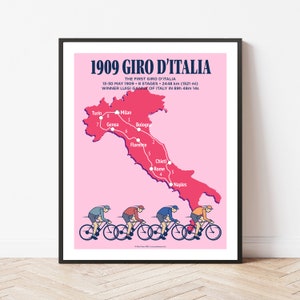 Giro d'Italia Routekaart - Fietsprint - Fietskunst aan de muur - Fietscadeau - Print - Poster - Woondecoratie