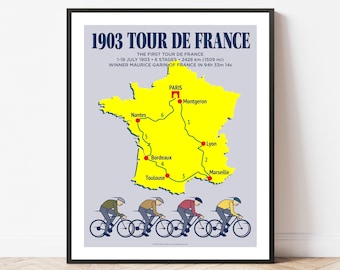 Tour de France Route Map - Cycling Print - Cycling Wall Art - Cycling Gift - Print - Poster - Home Decor