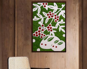 Japanese Paper Cutting Art Bunny Oriental Moss Wall Art
