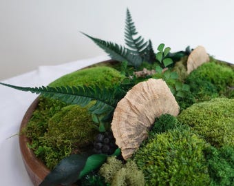 Cuenco de musgo de nogal: Centro de mesa de bosque natural (25-30 cm)