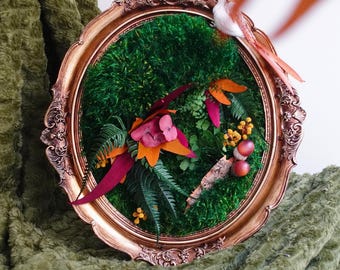 Autumn Moss Wall Art: Vintage Golden Frame, Fall Decor (13”x 15”)