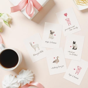 Druckbare Mini Valentinstag Karten Set | Niedliche Punny Tiere | Jubiläum Katze Hund Wortspiele | Galentine&#39;s Day Llama Card Bundle | Schwein-Wortspiel-Kartenpaket