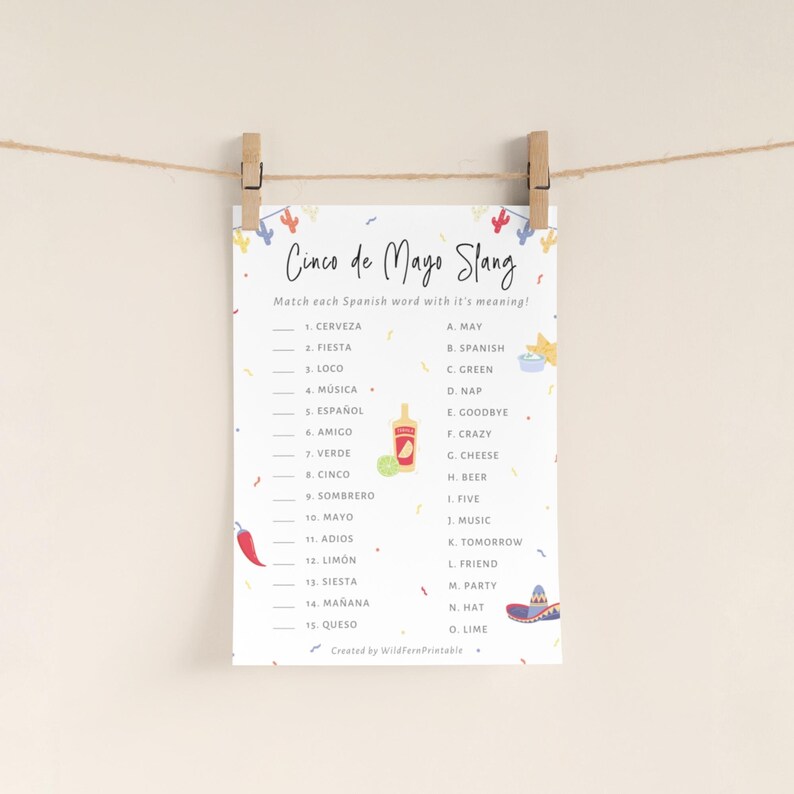 Cinco De Mayo Slang Printable Game. Fun Spanish Trivia Word Etsy