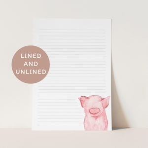 Printable Stationery | Cute Pig Paper | Lined + Unlined | A4 + Letter Size | Bullet Journal Sheet | Note Writing Pages | Notebook Paper