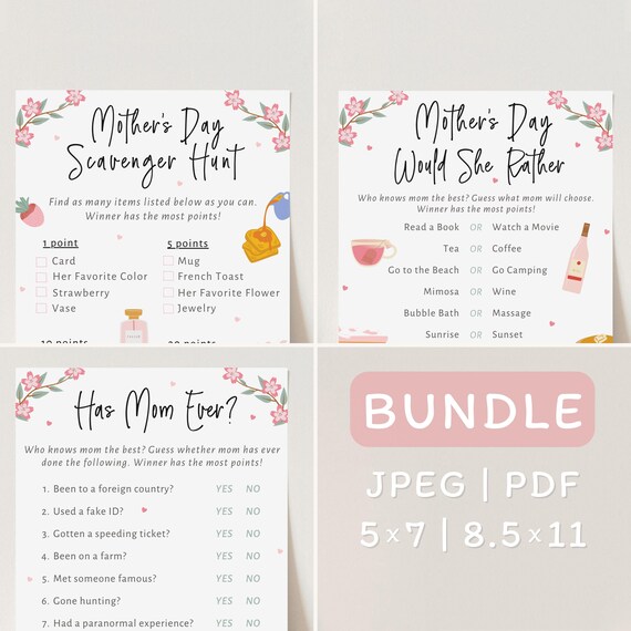 Mother's Day Printable Game BUNDLE Mom Ever Never Would - Etsy