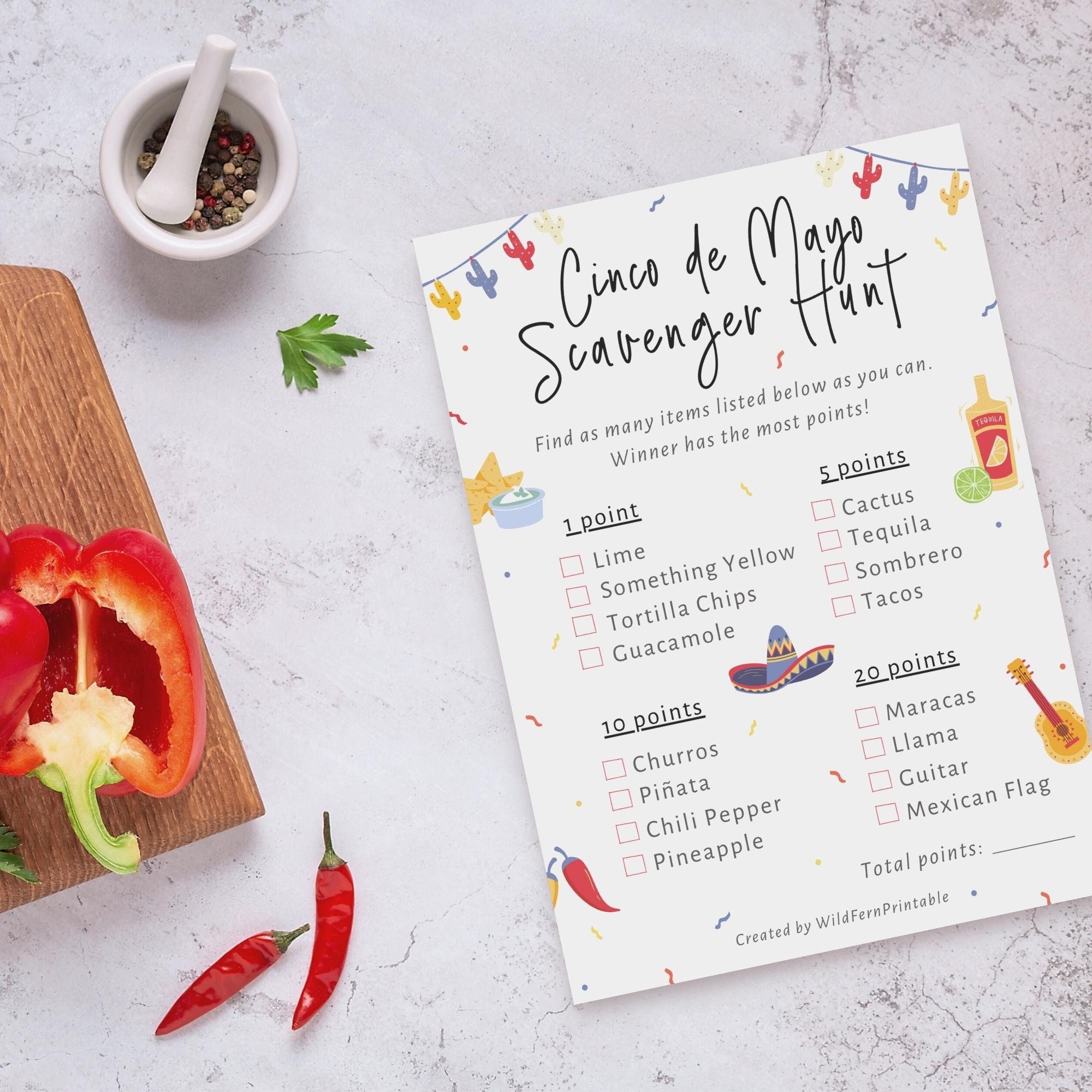 Cinco De Mayo Printable Game | Spanish Scavenger Hunt | Adult Mexican ...