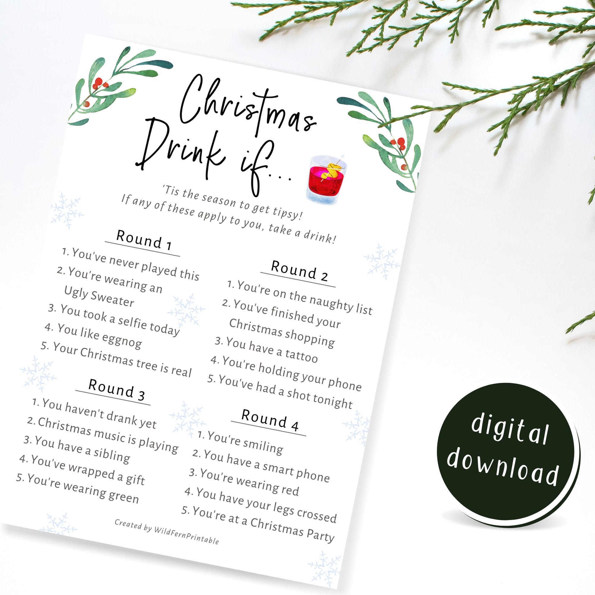 Christmas Drink If Printable Game. Fun Adult Drinking Games. | Etsy