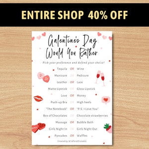 Galentine&#39;s Day Printable Game | Would You Rather | Galentine This Or That Game | Single Girls Night Game | Valentine Group Party Activity