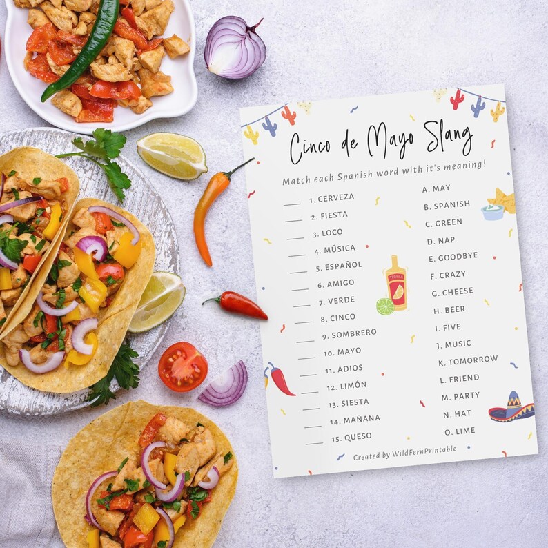 Cinco De Mayo Slang Printable Game. Fun Spanish Trivia Word Etsy