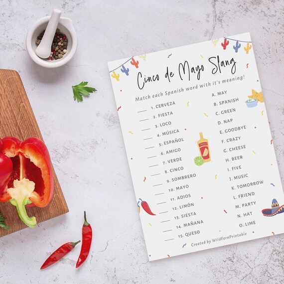 Cinco De Mayo Slang Printable Game. Fun Spanish Trivia Word Etsy