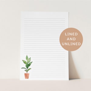 Papelería imprimible / Papel de planta en maceta / Forrado + Sin forro / A4 + Tamaño carta / Hoja de diario de viñetas / Páginas para escribir notas / Papel de cuaderno