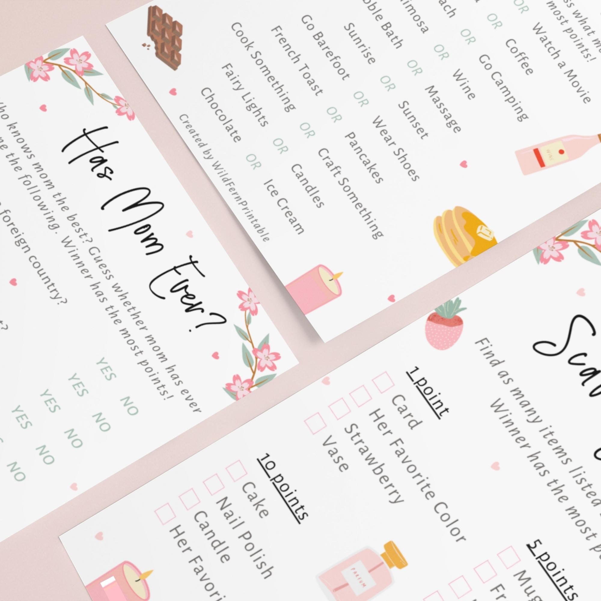 Mother's Day Printable Game BUNDLE Mom Ever Never Would She Rather ...