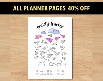 Paper Plane Anxiety Tracker | A5 Journal Page | Printable Stress Tracker | Monthly Habit Tracker | Daily Mood Tracker | Yearly Emotions Log