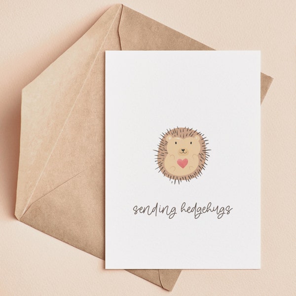 Printable Card | Cute Punny Hedgehog Hug | Just Because Anniversary Pun | Valentine Card For Her Friend Bestie Galentine Sister Mom Aunt BFF