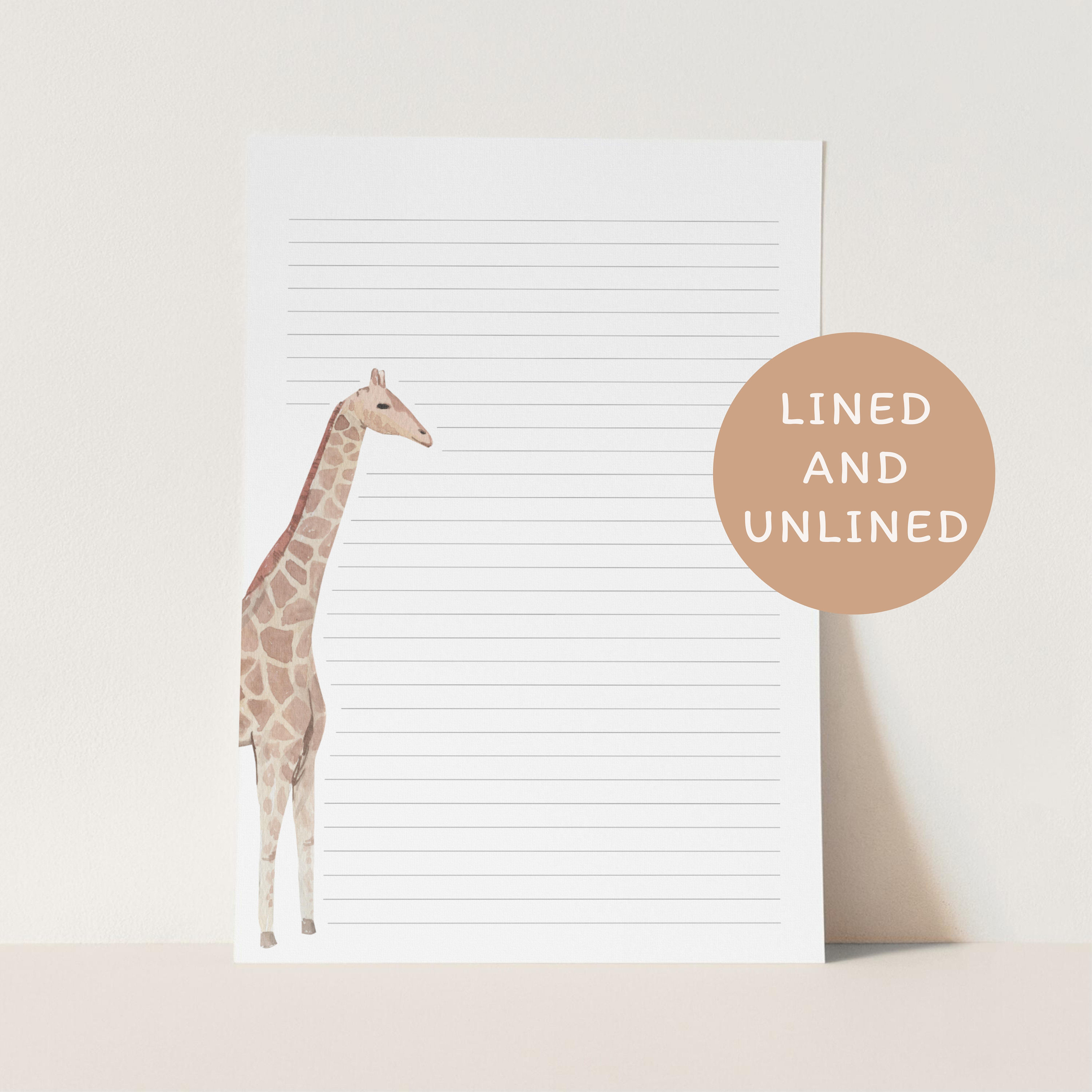 Printable Stationery | African Giraffe Paper | Lined Unlined | A4 ...