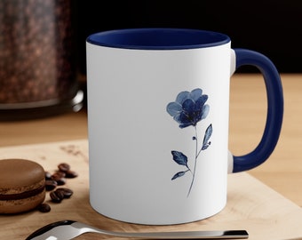 Watercolor Flower Ceramic Blue Coffee Mug, Tea Cup, Wildflower Tea Mug, Unique Holiday Gift, Christmas gift idea, watercolor ceramic design