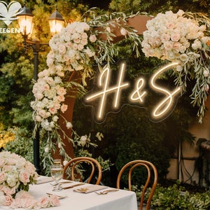 Letrero de neón con iniciales de nombre personalizadas, letrero de neón personalizado para decoración de bodas, letrero de neón personalizado para bodas, letrero de neón con nombre, letrero de neón LED personalizado para bodas