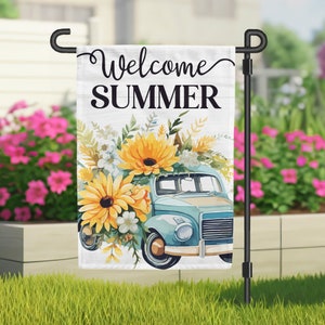 Welcome Summer Garden Flag Home Decor, Colorful Garden Flag Yard Art, Garden Decor, Housewarming Gift, Floral Garden Flag, Porch Decor