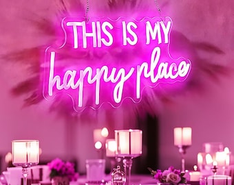 Insegna al neon "This Is My Happy Place", luce al neon a LED personalizzata per camera da letto, decorazione da parete per la casa, regalo personalizzato per matrimoni e feste.
