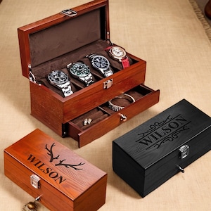 Boîte de montre gravée personnalisée, cadeau pour papa, cadeau de fête des pères pour homme, étui de rangement de bijoux de montre personnalisé, cadeau personnalisé, cadeau d'anniversaire