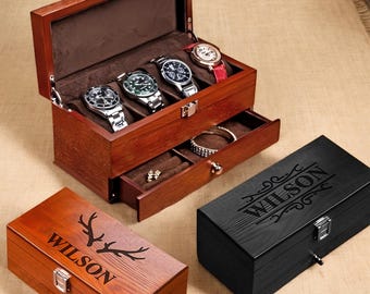Custom Engraved Watch Box, Gift for Dad, Fathers Day Gift for Men, Personalized Watch Jewelry Storage Case, Personalized Gift, Gift for Host