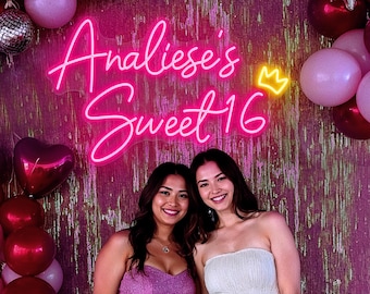 Custom Name Sweet 16 Neon Sign, Birthday Neon Sign, Personalized 16th Birthday Gift For Her, Sweet 16 Gifts For Girls, Birthday Party Favors