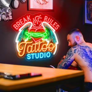 Custom Tattoo Studio Led Sign, Tattoo Neon Sign Wall Art, Vertical Tattoo Sign, Ink Studio Neon Light, Tattoo Artist Room Wall Decor