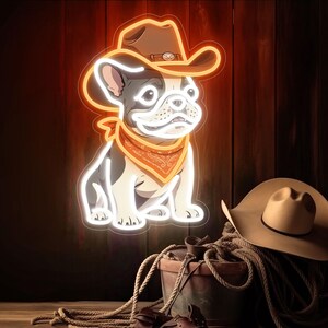 French Bulldog Neon Sign, Custom Dog Neon Sign, French Bulldog Art, Animal Signs Pet Wall Decor, Cowboy Decor Glowing Pet Sign, Dog Gift
