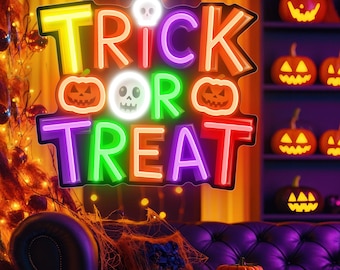 Custom Halloween Neon Sign: Trick or Treat Neon Sign, Personalized Halloween, Home, Party Decor, Colored Neon Light, 14x12.5 inch