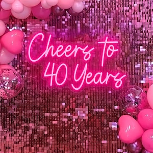 Letreiro de neon "Cheers to 40 Years" - Presente de neon personalizado para 40º aniversário, decoração elegante para festa de aniversário, bar em casa e luz LED de aniversário, letreiro de neon