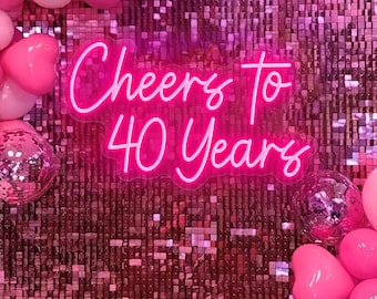 Cheers to 40 Years Neon Sign - Custom Neon 40th Birthday Gift, Wedding Neon Sign Party Decor, Home Bar & Anniversary LED Light, Neon Sign