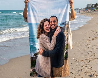 Custom Photo Beach Towel, Custom Picture Towel, Custom Text Bath Towel, Photo Gift for Couple, Personalized Gift for Her/Him, Beach Towel