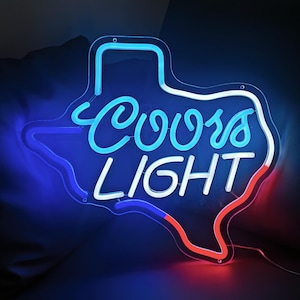 Coors Light with Texas Neon Sign, Beer Neon Signs, Bar LED Neon Lights, Neon Sign Wall Art, Neon Light for Bedroom Bar Shop Party Decor