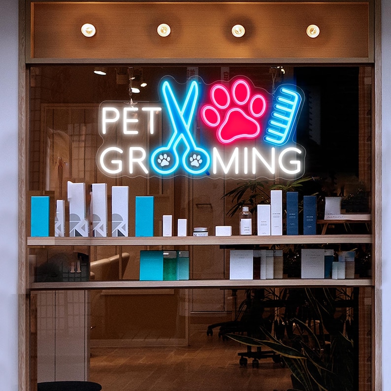 Image showcasing Pet Grooming Neon Sign, Custom Pet Spa Neon Sign, Pet Shop Open Neon ...