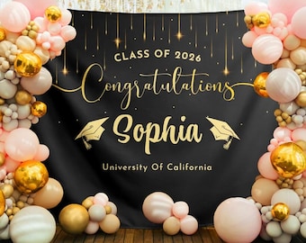 Decoración personalizada para fiesta de graduación 2026, pancarta grande para fiesta de graduación, tapiz de graduación, fotomatón de 2026