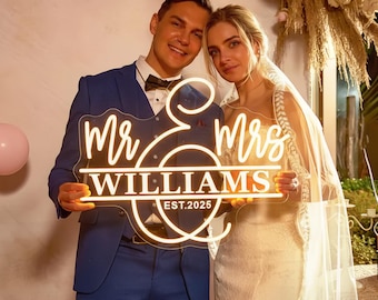 Custom Wedding Neon Sign, LED Wedding Sign with free dimmer, Battery Operated Neon Sign, Last Name Neon Sign, Mr & Mrs Neon Sign