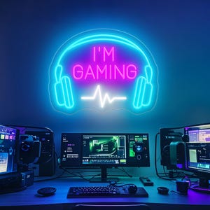 Letrero de neón con luces LED "I'm Gaming", letrero de neón personalizado con auriculares para gamers, letrero de zona de juegos con etiqueta de gamer, luz para sala de juegos, decoración para sala de juegos, regalo para gamers