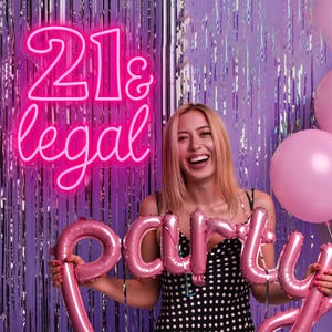 Placa de neon para aniversário de 21 anos, decoração legal de aniversário de 21 anos, luz neon LED, decoração de festa neon de aniversário, placa de neon para bar, presente de aniversário de 21 anos para ela