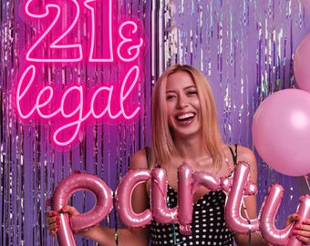 Insegna al neon per il 21° compleanno, decorazione per il 21° compleanno e per motivi legali, luce al neon a LED per il compleanno, decorazione per feste al neon di compleanno, insegna al neon per bar, regalo per il 21° compleanno per lei