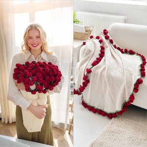 Gehäkelte Blumenstrauß-Decke, handgemachte Häkeldecke Rosenstrauß, Schal häkeln weiche Decke, Muttertagsgeschenk, Hochzeitsgeschenk, Geschenk für Sie