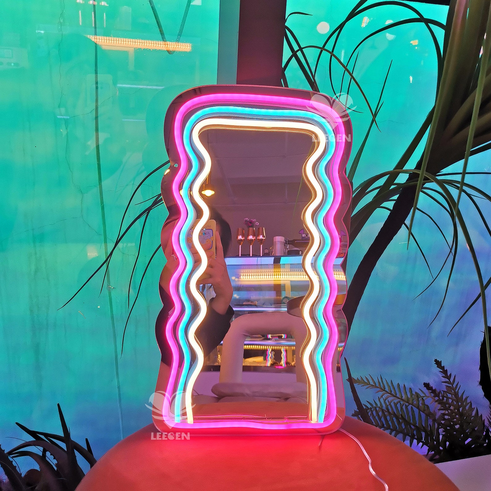 Wavy Neon Mirror Wall Mirror Wall Decor Makeup Mirror Etsy