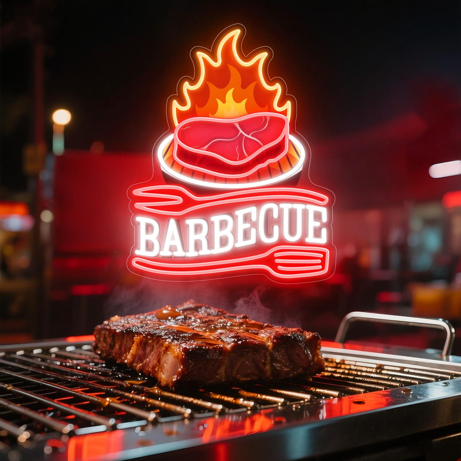 BBQ Neon Sign Custom Neon Sign American Barbecue Steak Led Light Home ...