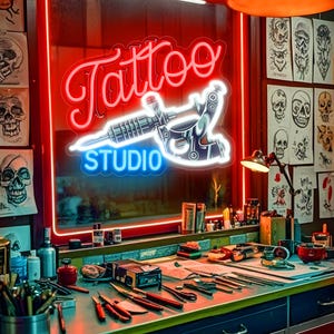 Tattoo Neon Sign, Custom Tattoo Studio Signs, Business Neon Tattoo Sign, Ink Studio Neon Light, Tattoo Artist Room Wall Decor, Tattoo Gifts