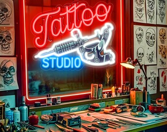 Tattoo Neon Sign, Custom Tattoo Studio Signs, Business Neon Tattoo Sign, Ink Studio Neon Light, Tattoo Artist Room Wall Decor, Tattoo Gifts