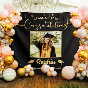 Décoration personnalisée de remise des diplômes 2026, grande bannière pour toile de fond pour la classe, toile de fond tapisserie de remise des diplômes, toile de fond pour photomaton promotion 2026