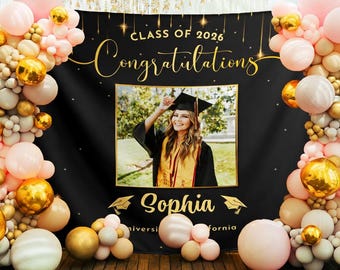 Decoración personalizada para fiesta de graduación 2026, pancarta grande para fiesta de graduación, tapiz de graduación, fotomatón de 2026