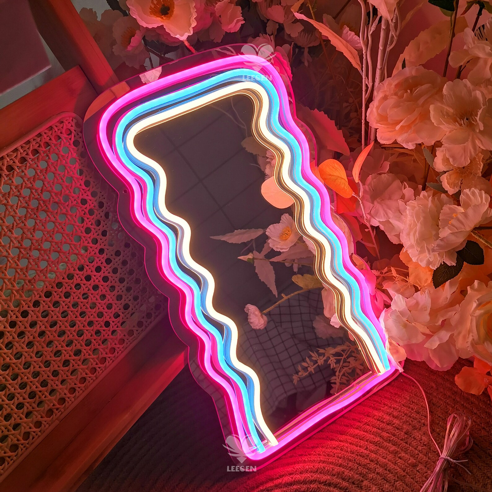 Wavy Neon Mirror Wall Mirror Wall Decor Makeup Mirror Etsy