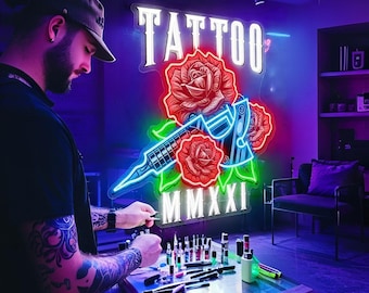 Tattoo Neon Sign, Custom Tattoo Studio Signs, Business Tattoo Sign, Ink Studio Neon Light, Tattoo Artist Room Wall Decor, Tattoos Shop Neon