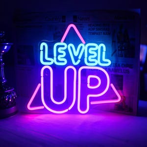 Game Room Sign, Level Up Game Room Decor Sign Custom, Arcade Wall Decor, Neon Led Light for Gaming Room, Mancave Decor Sign,Custom Neon Sign