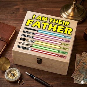 Scatola ricordo in legno personalizzata per papà, con incisione personalizzata sul design esterno, scatola dei ricordi incisa con i nomi dei bambini, regalo personalizzato per papà
